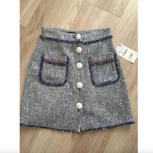 NEW!!! BLOGGER'S FAVE! Zara Chanel-Like Tweed Button Skirt Blue White Sz XS